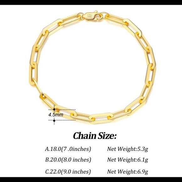 Paperclip bracelet 14k gold plated/925 SS/8 inch - Picture 4 of 5